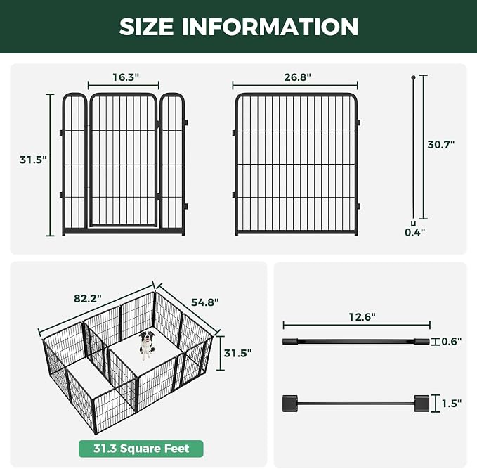 FXW Homeplus Indoor Dog Playpen with Divider Connectors, 32" H, 12 Panels | Calm Indoor Play Area, Two-Zone Layout, For Small & Medium Dogs, Patented