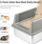 Kirecoo 2 Pack Large Semi-Enclosed Stainless Steel Cat Litter Box with Lid | Scoop Included, Sturdy Metal Box, Anti-Leakage, Odor Free, Easy to Clean, For Big Cats & Kittens, Multi-Cat Friendly