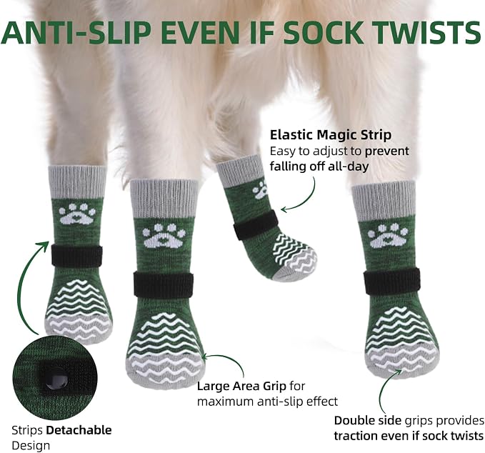 PUPTECK Anti Slip Dog Socks with Double Grippers for Hardwood Floors, Shoes for Hot/Cold Pavement, Boots & Paws Protectors to Prevent Licking, Traction Booties for Senior Small Large Dogs