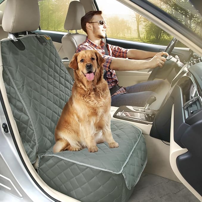 Bark Lover Deluxe Dog Seat Cover for Front Seat-More Durable Spill-Resistant Front Seat Protector, High Heat Resistant and Nonslip Front Seat Cover for Dogs Kids, Universal Size (Grey,1 Pack)