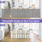 Reinforced 42" Tall Pet Gate x 96" Long Baby Gate, Prevents Crawling Under | Indoor/Outdoor Tall Retractable Gate, Space-Saving, One-Hand Operation Safety Lock, Scratch-Resistant Mesh, Easy Install/Gray
