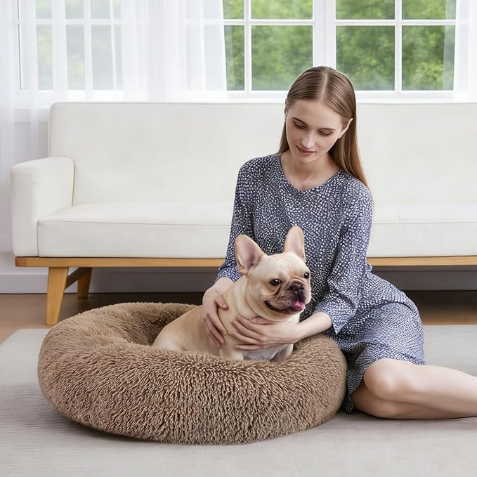 MIXJOY Orthopedic Dog Bed Comfortable Donut Cuddler Round Pet Beds Ultra Soft Washable Dog and Cat Cushion (20''/23''/27''/30'') (27'', Brown)