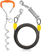 Petbobi Dog Tie Out Cable and Stake, 10ft Heavy Duty Dog Leads for Yard | 4in Shock Spring, 16in Spiral Ground Anchor, 360° No-Tangle Swivel, Chew-Proof Rustproof Wire, Up to 120 lbs, Outdoor Camping