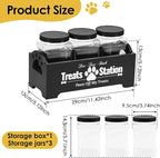 Dog Treat Container, Dog Food Storage Container with 3 Plastic Treat Jars, Wood Countertop Dog Treat Holder, Reusable Dog Treat Storage Organizer, Pet Food Container for Dogs Cats (black)