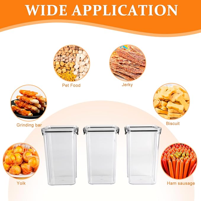 3Pack Pet Food Storage Containers, Airtight Dog Food Storage Container with Locking Clips, Dog Treat Container with a Stickers & Pen for Customizing , for Pet,Bird Seeds,Dog & Cat Treats(Black)