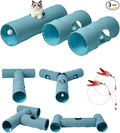 Cat Tunnel, 3 Straight Shaped Tunnels 6 DIY Shapes with Wand Toys, No Noise Scratch Resistant Cool Linen Fabric, Interactive Pet Tunnel Tube for Indoor Cats, Puppy and Rabbits