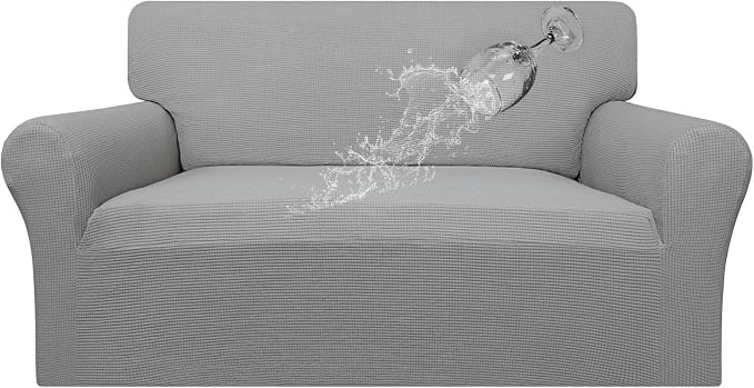 Easy-Going Waterproof Loveseat Couch Cover Stretch Jacquard Sofa Cover | Dual Waterproof Sofa Slipcover, Leakproof Furniture Protector for Kids, Pets, Dog and Cat (Loveseat, Light Gray)