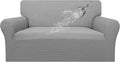 Easy-Going Waterproof Loveseat Couch Cover Stretch Jacquard Sofa Cover | Dual Waterproof Sofa Slipcover, Leakproof Furniture Protector for Kids, Pets, Dog and Cat (Loveseat, Light Gray)