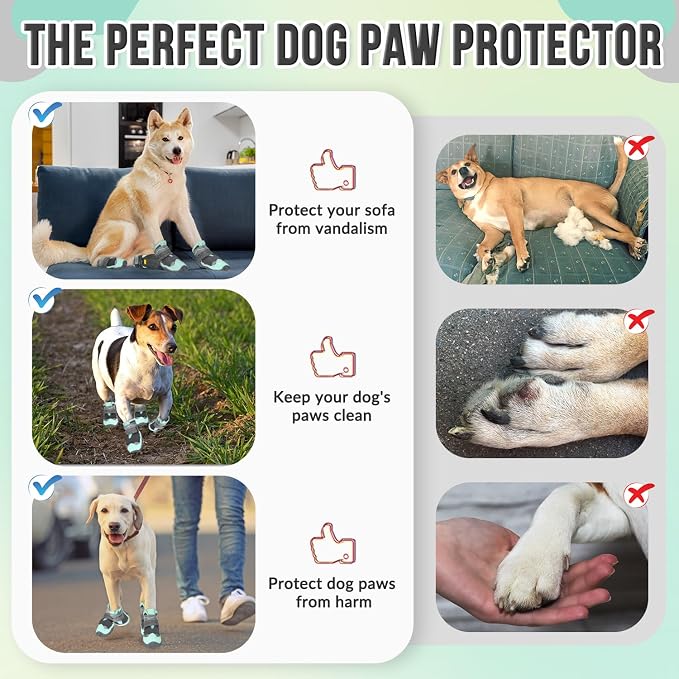 SlowTon Dog Shoes for Large Small Medium Dogs - Waterproof Dog Boots for Summer Hot Pavement, Paw Protector for Outdoor Walking Winter Snow, Anti-Slip Rubber Dog Booties for Hardwood Floor (GR, 3)
