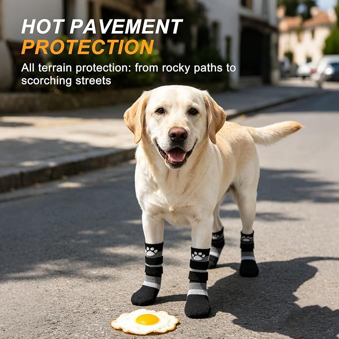 BEAUTYZOO Dog Shoes for Hot Pavement, Waterproof Dog Socks to Prevent Licking Paws & Hardwood Floors, Dog Booties Paw Protectors with Adjustable Straps & Non-Slip Sole, Small Medium Large Dogs Boots