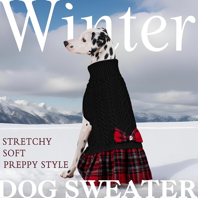 KYEESE Dog Sweater Dress Turtleneck Thick Knit Pullover for Cold Weather | Stretchy Fit, Lightweight & Warm, Cozy Knit Comfort, Cute Bow Accent, Gentle on Sensitive Skin, Comfortable Daily Wear