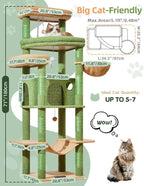 Taoqimiao Heavy-Duty Cat Tree, 71 in Cat Tower for Large Cats 20lbs+ | 3 Giant Multi-Tier Perches, Widened Cat Condo with 9 Scratching Posts, Plush Hammock & Basket, Toys, Cactus, MS034T
