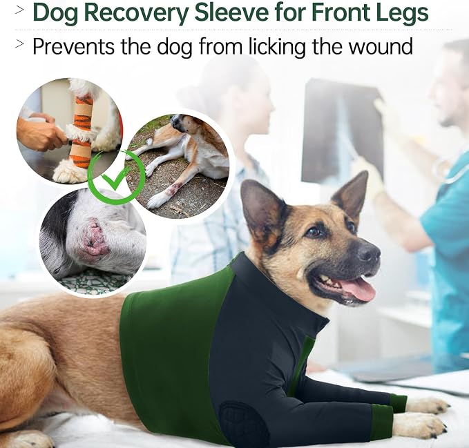 Lelepet Dog Recovery Sleeve for Wounds Front Legs, Stop Licking Dog Shirt | Elbow Protector for Leg Injuries Shoulder Wounds After Surgery Male Female,Zippered Long-Sleeved Shirt Cone Alternative S-3XL