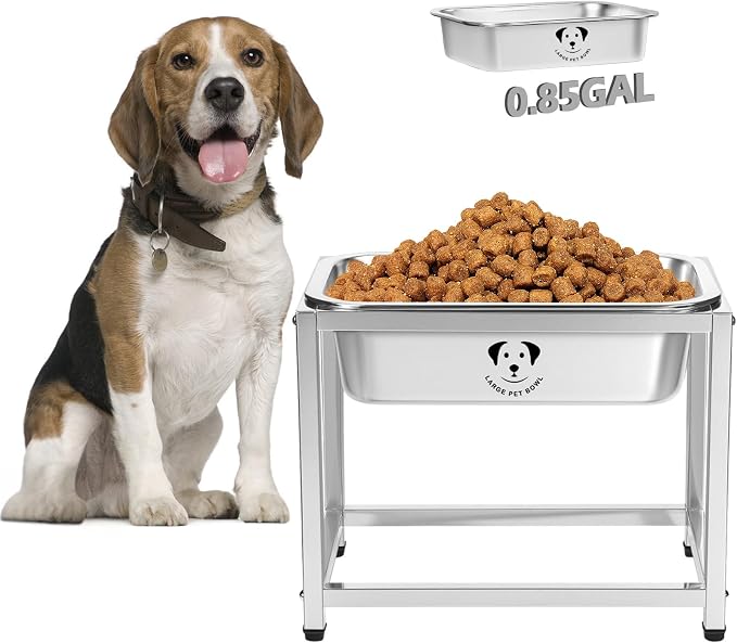 0.85 Gallon Elevated Large Dog Water Bowl, 10.23" Raised Stainless Steel Bowl for Medium Large Breed, Elevated Dog Water Bowl with Full Metal Stand, Easy to Clean and Assemble for Indoor Outdoor