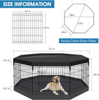 Peekaboo Dog Playpen 24" H 8-Panel with Top Cover & Bottom Pad, Black | 24 Inch 8 Panel Foldable Rustproof Metal Dog Playpen with Top Cover and Waterproof Bottom Pad