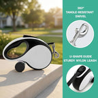 26ft Retractable Dog Leash Durable for Dog up to 110lbs, White | Automatic 8M Tangle-free Strong Nylon Leash for Large Dogs,Built-in Waste Bag Dispenser, One-hand Brake & Lock