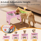 URPOWER Mess Proof Elevated Dog Bowls, Splash Guard Raised Bowl Stand | 4 Height Adjustable Raised Stand with 2 Stainless Steel Food Bowls & Licking Plate for Small, Medium & Large Dogs