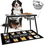 ADENGL Metal Elevated Dog Bowls, 17in Tall Raised Dog Bowl Stand, Dogs Raised Stand with 3000ml Stainless Steel Bowls and Sprill Proof Mat for Extra Large Breeds
