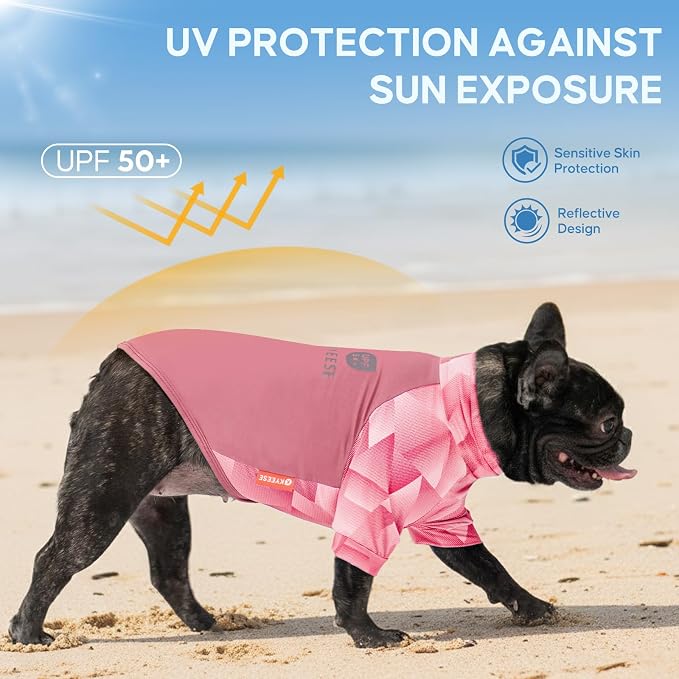 KYEESE 2Pack UV Protection Dog Shirt, UPF 50+ Cooling Dog T Shirts for Small Medium Dogs Girl, Breathable Reflective Dogs Sun Shirts with Sleeves Summer Pet Clothes, Pink, XL