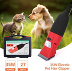 DUCKBOY 35W Pet Clipper Grooming Kit, 4 Interchangeable Blades, 3m Cable | Ideal for all dogs & cats. Home grooming with 4 stainless steel blades, 35W motor, 3m cable. Quiet, safe trimming