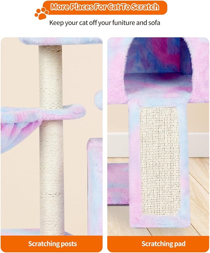 FISH&NAP Cute Cat Tree Kitten Cat Tower for Indoor Cat Condo Sisal Scratching Posts with Jump Platform Cat Furniture Activity Center Play House Rainbow | FISH&NAP For Indoor with Jump Platform Activity Center Rainbow