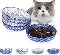 Selamica Ceramic Cat Food Bowl Set of 4, 5.6 Inch Wide Shallow Cat Bowls/Dishes for Food and Water, Vintage Blue