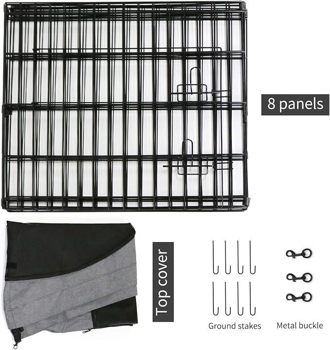 PETIME Foldable Metal Dog Exercise Pen/Pet Puppy Playpen Kennels Yard Fence Indoor/Outdoor 8 Panel 24" W x 30" H with Top Cover (with top Cover, 8 Panels 30" H)