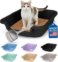 KittyGohere Senior Cat Litter Box Small with Scoop, Black | Open Top Low Entrance Kitty Litter Box With With Long-handle Jumbo Scoop, Lightweight & Durable Litters Box, Made in USA