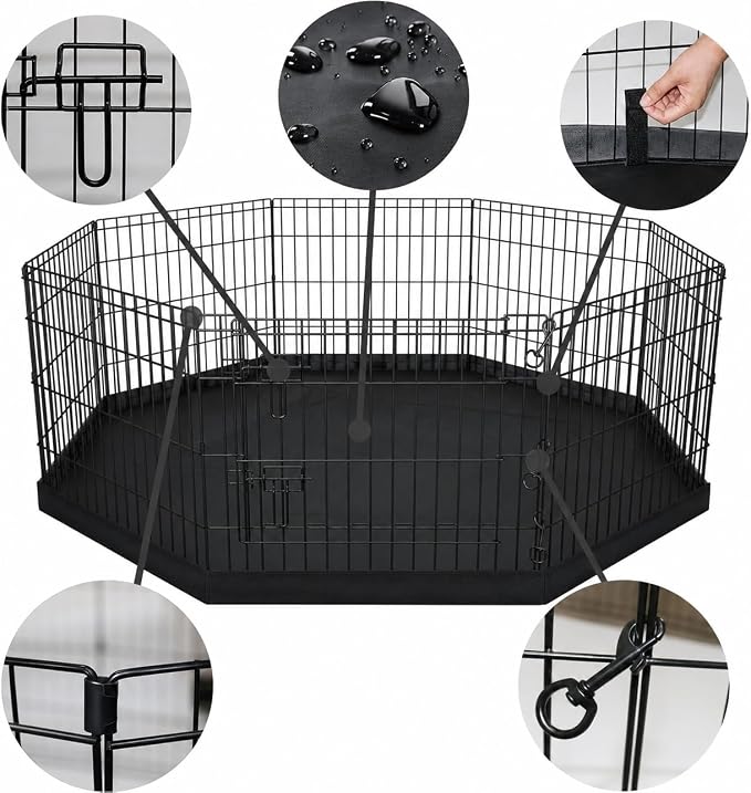 Peekaboo 24-Inch Dog Playpen, 8-Panel Rustproof Pet Fence with Bottom Pad | Foldable 24 Inch Metal Dog Playpen with Bottom Pad for Indoor Outdoor Small Pets