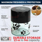 Pawvac 3 Ounce Vacuum Sealed Pet Food Storage Container; Black Cap & Clear Body/Black Paws