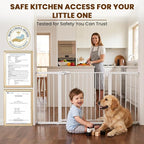 Mumeasy Extra Wide Baby Gate for Doorways, 36-63" Walk Thru Dog Gate with Auto Close Dual Swing for Stairs & Hallways, Easy Install Pressure Mounted Child Safety Gate for Toddlers & Pets Indoor, White