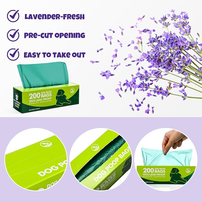 Sherr 20 Boxed Rolls 4000 Counts Lavender Scented Dog Poop Bag Bulk Leak Proof Dog Waste Bags Doggy Poop Bags Pet Waste Bag for Puppy Pets Outdoor Walking and Travel