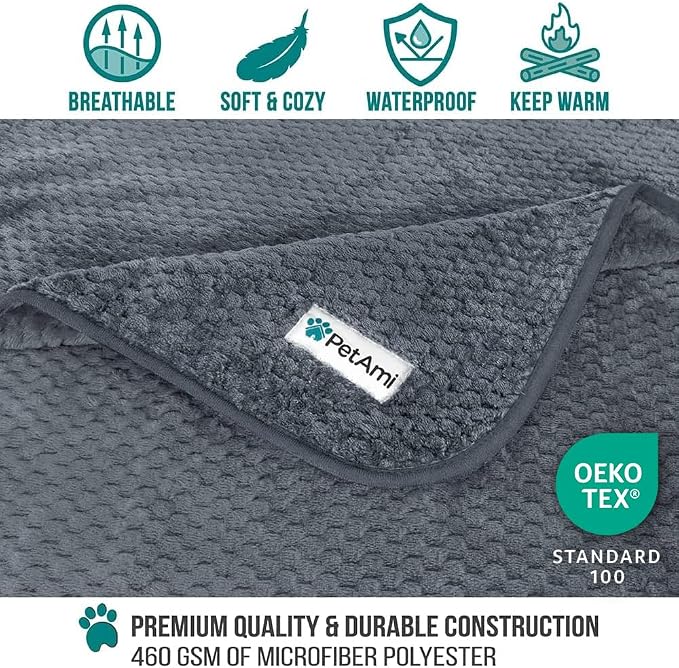 PetAmi Waterproof Dog Blanket, Leakproof Puppy Blanket, 40x60 Dark Gray | For Medium Large Pets, Furniture Sofa Couch Cover Protector, Fleece Throw Indoor Cat Kitten, Reversible Washable Soft Plush