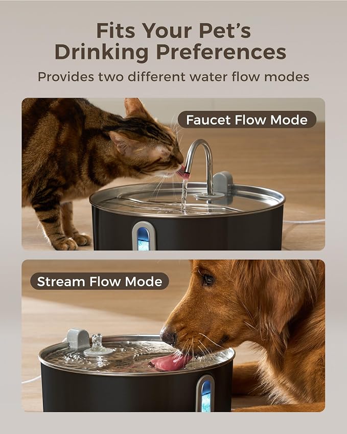 Smartoo 7L/236oz Stainless Steel Dog Water Fountain for Large Dogs (Black)