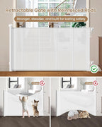 Baby Gate Mesh, 71" Wide 34" Tall Retractable Mesh Baby Gates | Mesh Pet Gate, One-Hand Operation, Baseboard Fit, 6 Reinforced Rods, for Open Kitchen, Living Room & Playroom, White