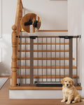 InnoTruth 27-36.6 in Wide Baby Gate for Stairs and Doorways, Brown | Indoor Metal Dog Gate for Pets, Auto Close 2 Way Swing Walk Through Door, Double Lock & Y-Bolts, Pressure or Hardware Mount
