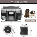 DONORO Dog Playpen Portable Pet Play Pens for Small Dog/Cat/Rabbit/Chicks, Cat Playpen Indoor/Outdoor with Carring Case, Removable Zipper Top and Bottom (Gray, Extra Large (55"x55"x30"), 8)