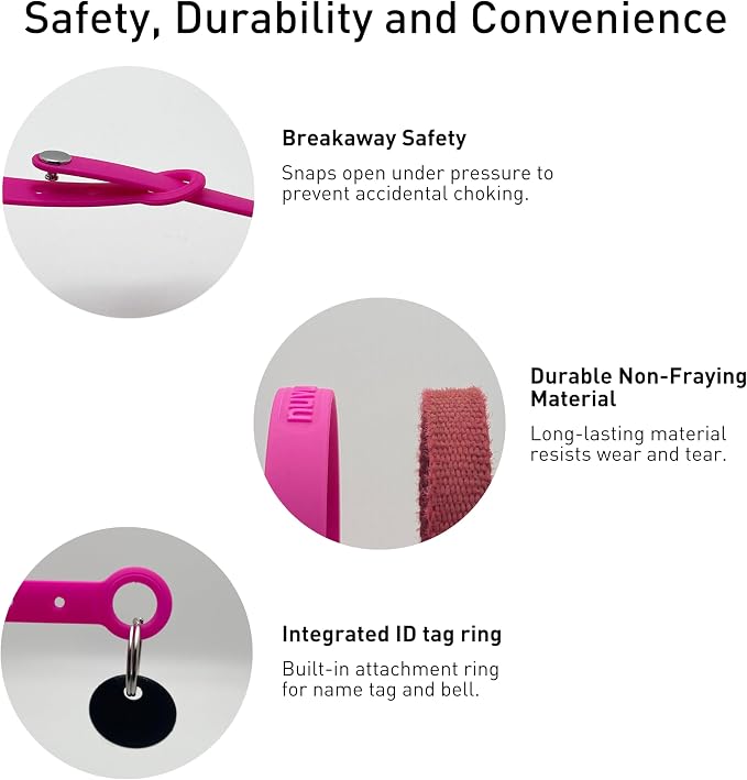 Breakaway Cat Collar - Soft, Comfortable, and Lightweight Safety Buckle Collar with Name Tag Ring for Outdoor Cats and Sensitive Skin Kittens by Nuvuq (6 ⅞" to 10 ¼", Pink)