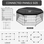 PETIME Foldable Metal Dog Exercise Pen/Pet Puppy Playpen Kennels Yard Fence Indoor/Outdoor 8 Panel 24" W x 36" H with Top Cover