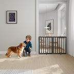 Semiocthome Bamboo Dog Gates Indoor 2-Panel Freestanding Puppy Gates for The House with 2 Metal Stands 24" H Folding Wood Pet Gate for Stairs Doorway, Fully Assembled Safety Fence - Black