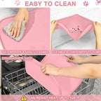 SMILOOL Silicone Pet Food Mat with Raised Edge for Food and Water Bowl, Dog Feeding Mats, Cat Food Trays for Floor Waterproof, Rubber Tray for Dogs and Cats, 22 x 14 x 0.8 Sakura Pink