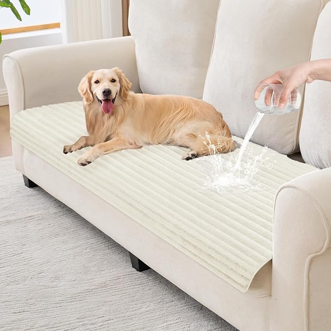 100% Waterproof Couch Covers for Dogs, 35"×82" Washable Couch Cover, Non Slip Sectional Couch Covers for 3 Cushion Sofa Cover Pet Friendly, Cat and Dog Couch Bed Cover- Off-White