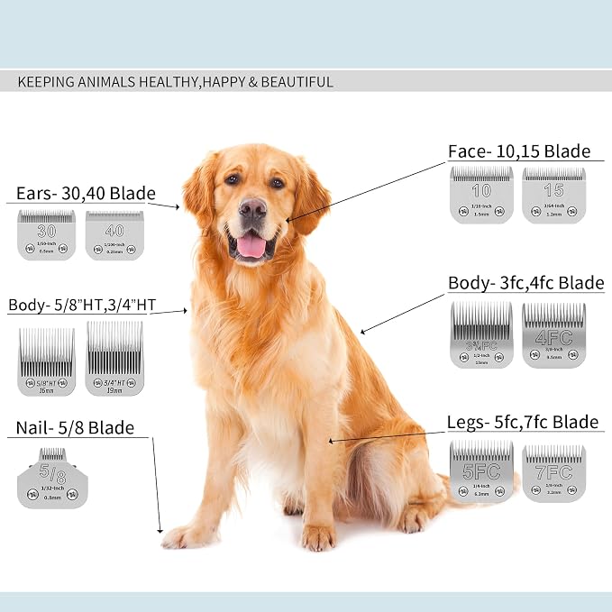Pet Dog Grooming Detachable Ceramic Blades Kit | Compatible with Andis, Oster A5, Wahl KM10 Clippers, Cut Length 1/8" (3.2mm) to 3/8" (9.5mm), 7FC+5FC+4FC