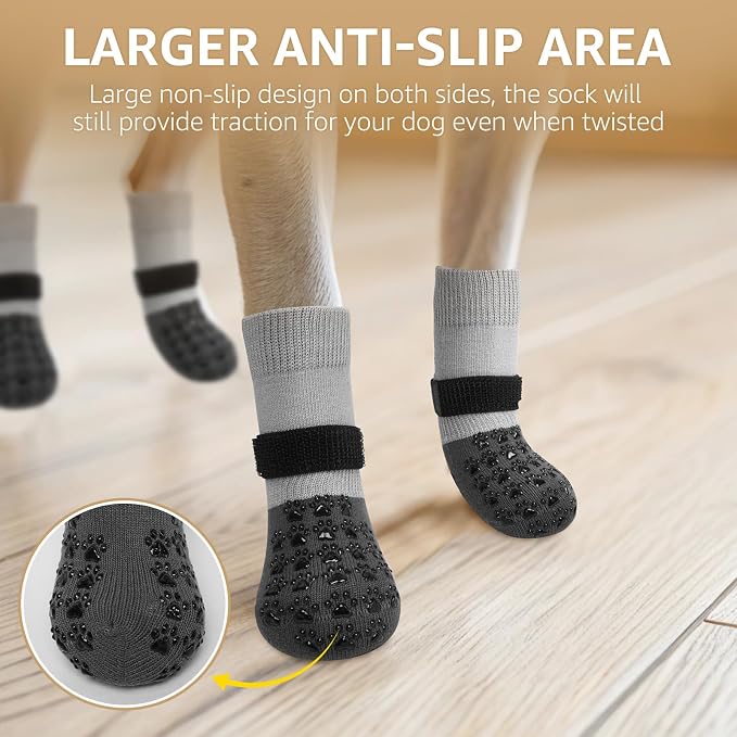 SCENEREAL Dog Socks to Prevent Licking Paws for Hot/Cold Pavement Anti Slip, Dog Shoes for Hardwood Floors, Dog Boots & Paw Protectors with Grippers for Small Medium Large Senior Dogs