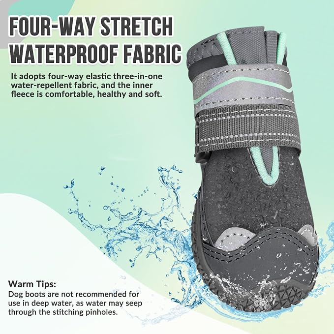 SlowTon Dog Shoes for Large Small Medium Dogs - Waterproof Dog Boots for Summer Hot Pavement, Paw Protector for Outdoor Walking Winter Snow, Anti-Slip Rubber Dog Booties for Hardwood Floor (Grey, 5)