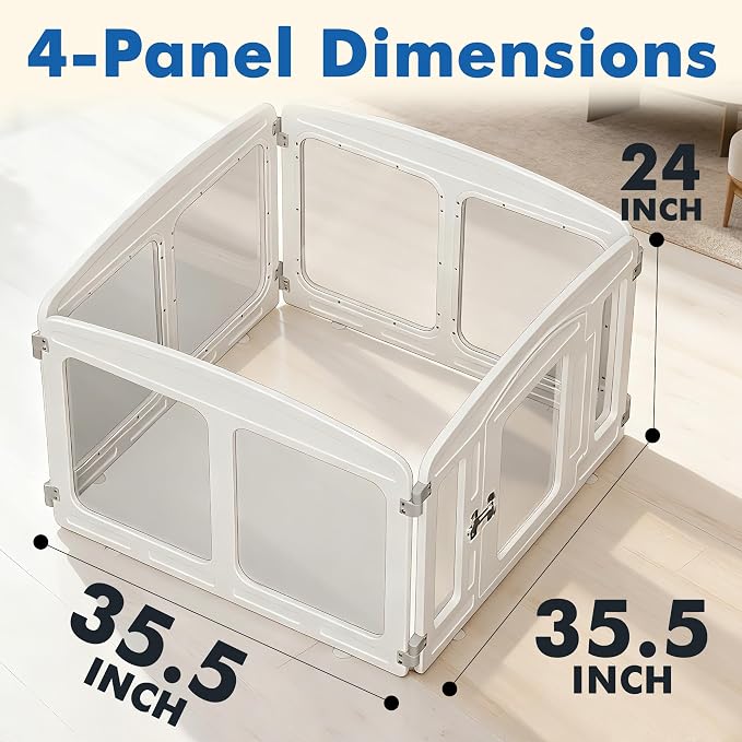 Clear Puppy Playpen Indoor - Ideal for Small & Toy Dogs - Height 24 Inch, 4 Panels, White