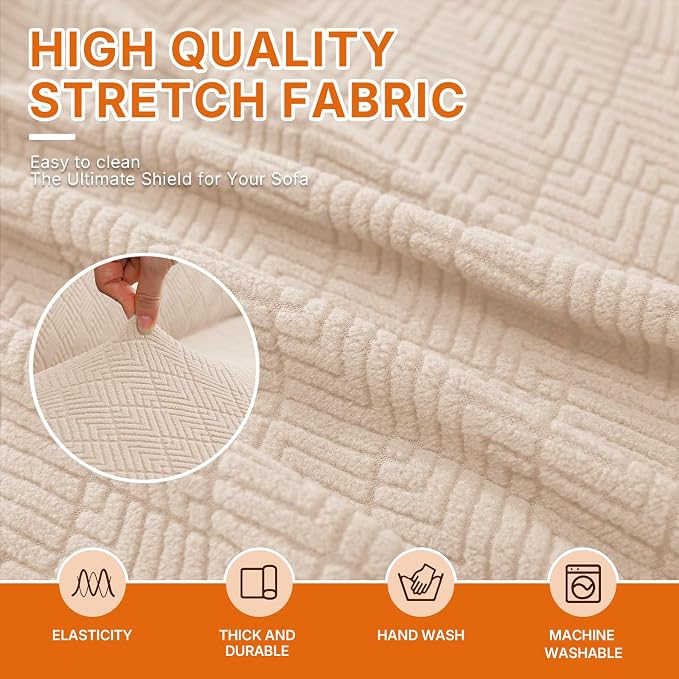 XINEAGE Stretch 4 Seater Slipcover, Non-Slip Pet Couch Cover,Beige Yellow | Washable Furniture Protector, Elastic Bottom, Dogs & Cats Friendly, Scratch-resistant, Fast Setup, High Elasticity