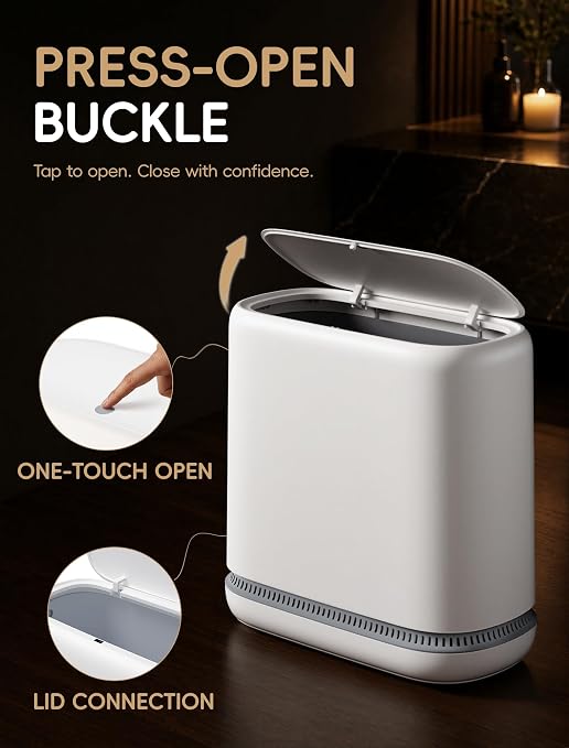 Small Bathroom Trash Can with Lid, Dog Proof Slim Press Top Garbage Can, White Plastic Narrow Waste Basket, for Bathroom Bedroom Office 2 Pack Set with 4.8 Gal and 2.9 Gal