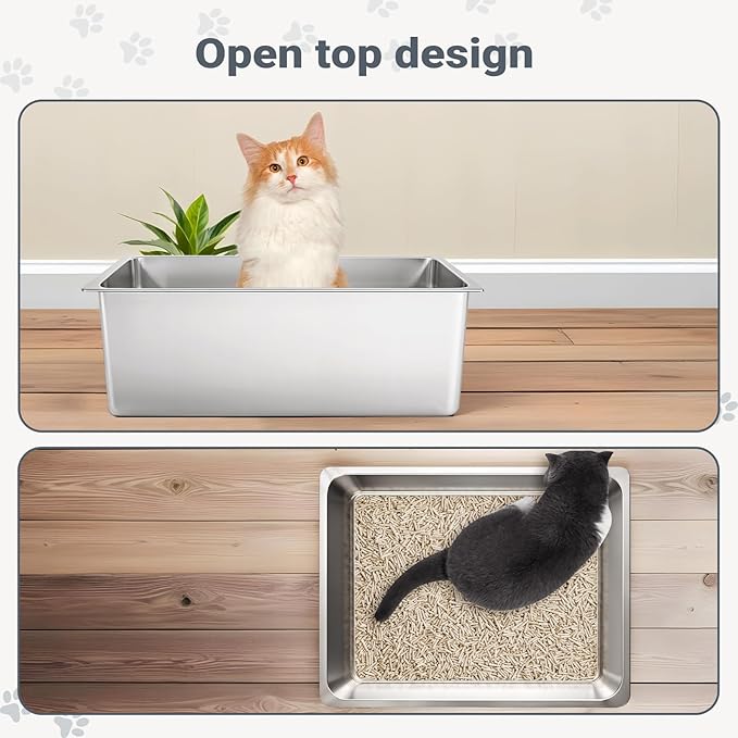 Kirecoo XL Stainless Steel Cat Litter Box High Sided, Non-Stick | Solid Metal Box, Odor Free, Non Stick, Rust Proof, Easy to Clean, Ideal for Cats, Kittens, Multi-cat & Rabbits, Indoor Use