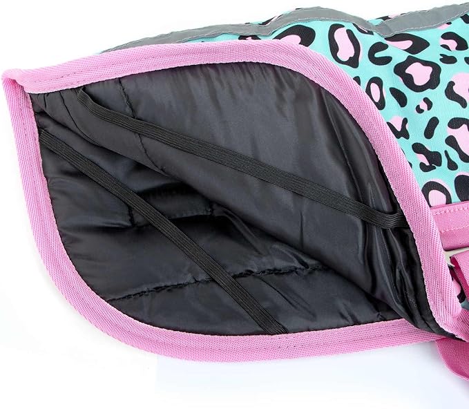 Jeffers Expression Dog Coat Waterproof Ripstop Winter Jacket 18" – 240g Insulated Blanket, Adjustable Belly & Chest Straps, Reflective Strips, Small to Large Breeds, Outdoor & Travel - Party Cheetah